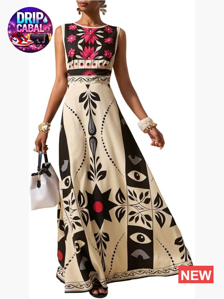 Sleeveless Maxi Mexican Dress Floral Boho Garden Party Sundress